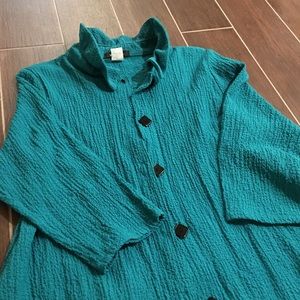 Teal Jacket with Ruffled Collar